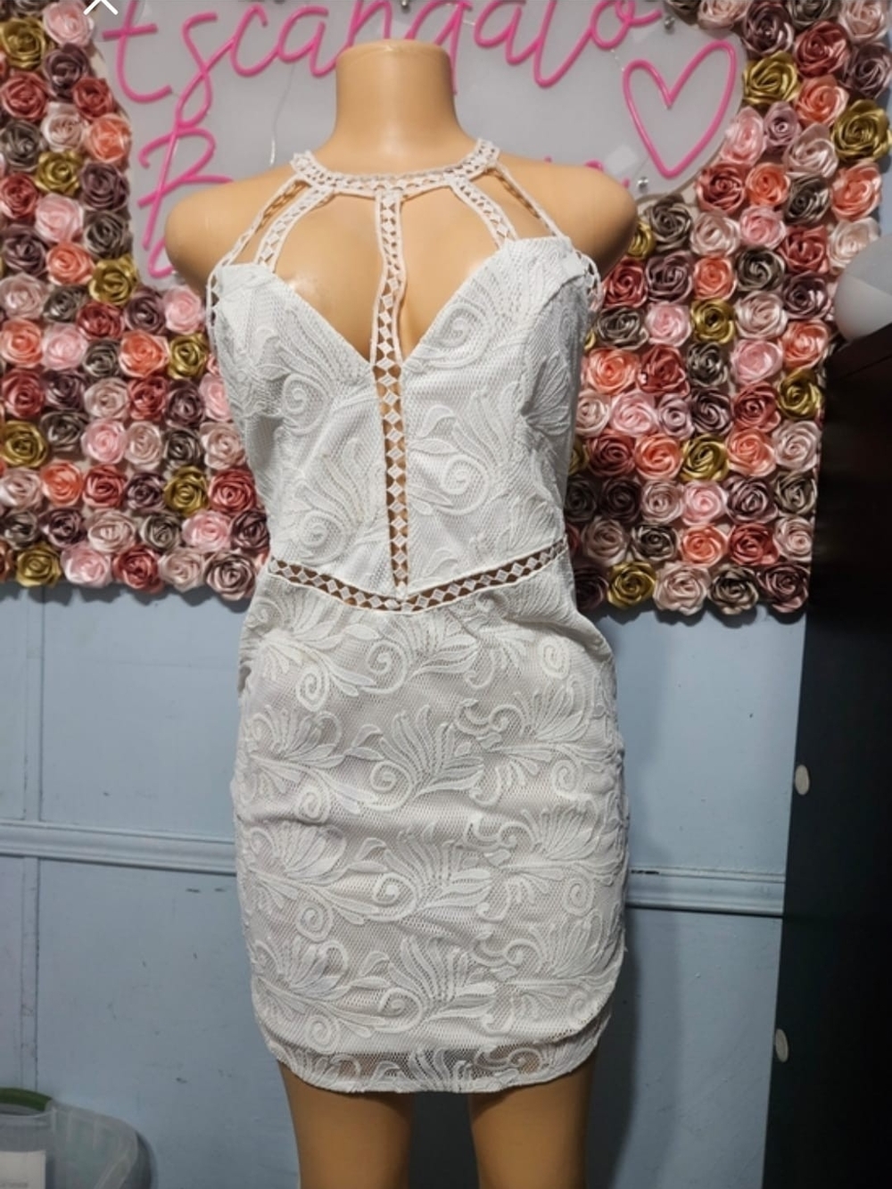 Angel Biba White Lace Halter Mini Dress